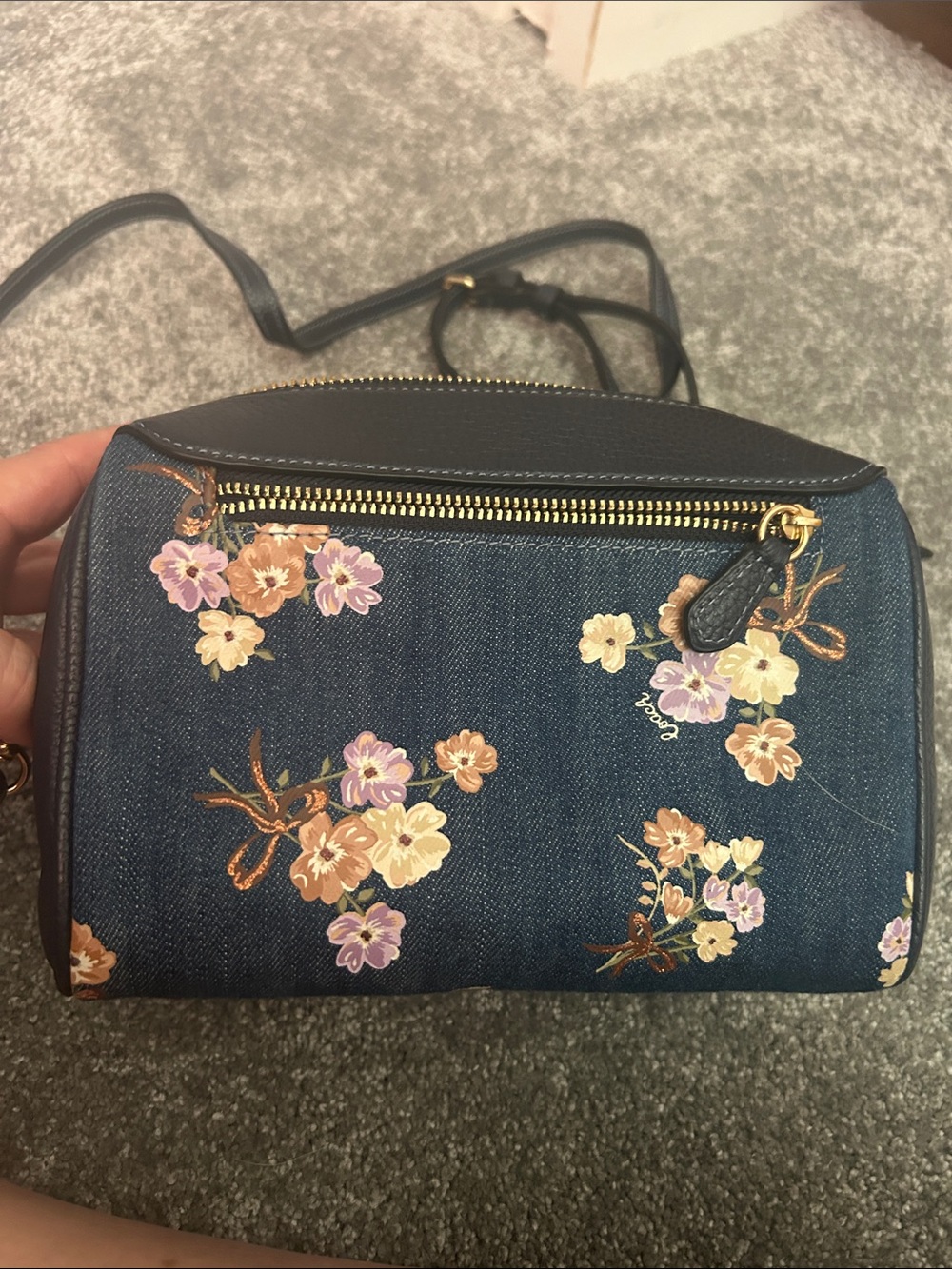 Coach Denim Floral Crossbody with Navy Trim - Picture 2 of 8